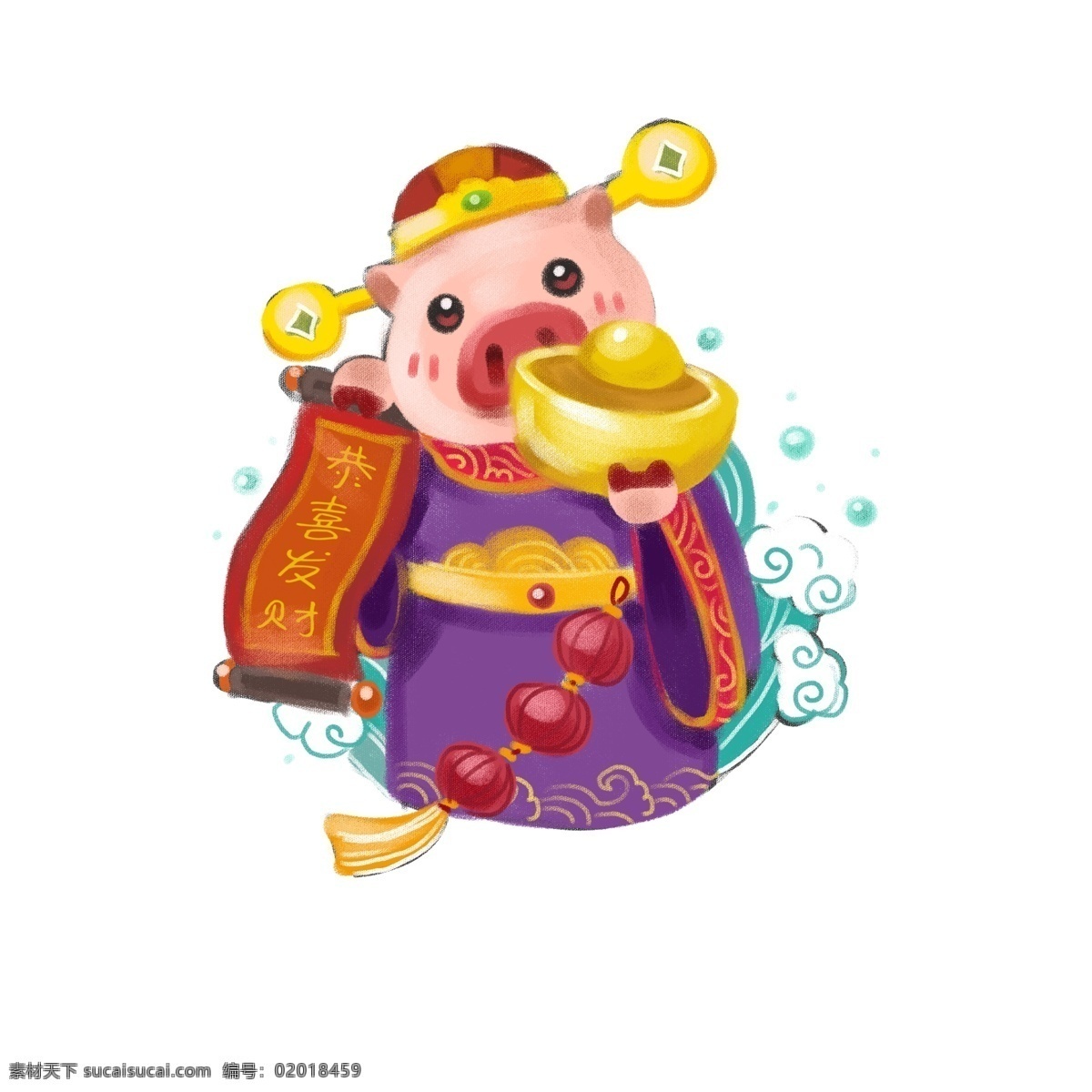 猪年 插画 猪 财神 免 扣 元素 猪财神送福 猪财神 2019 农历新年 猪抱锦鲤 猪年快乐 猪猪迎春 新年大吉 锦鲤 猪年贺春