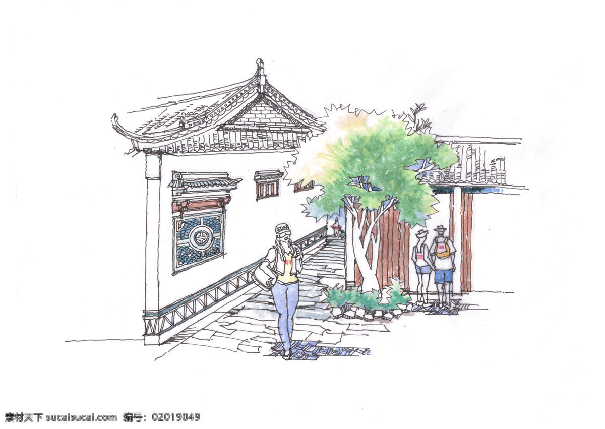 民俗村 一角 钢笔画 手绘 建筑 环境设计 景观设计