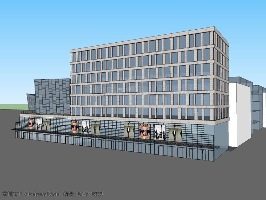 六楼商业建筑 外观 建筑 商业 模型 skp 灰色
