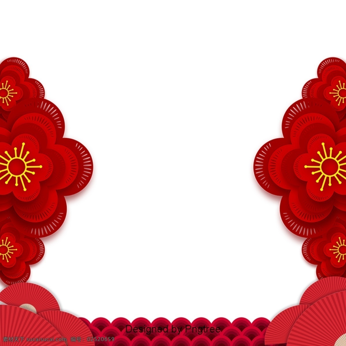 红色 花 剪纸 传统 边界 文本 框 质地 春节 庆祝 花朵 立体 质感 让渡