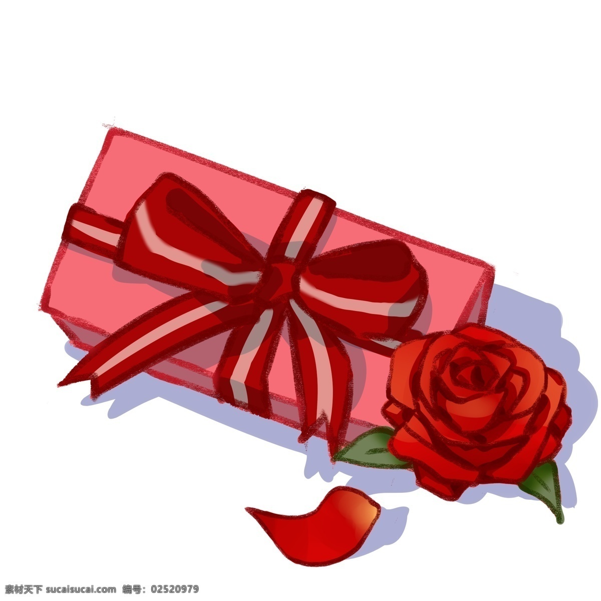 情人节 礼物 盒 插画 红色的玫瑰花 卡通插画 情人节礼物 红色的蝴蝶结 手绘 粉色的礼盒
