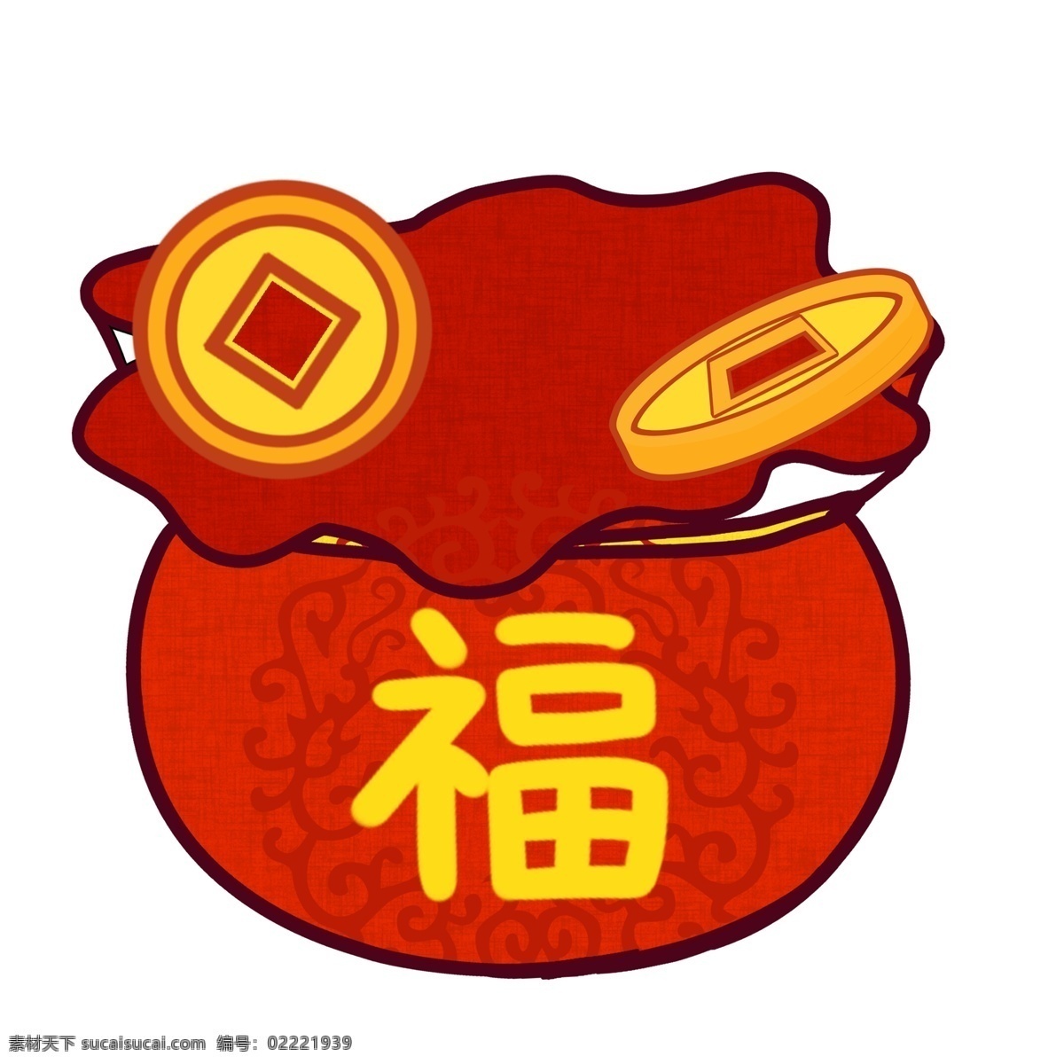 手绘 喜庆 福 袋 元素 福袋 节日 春节 插画 铜板