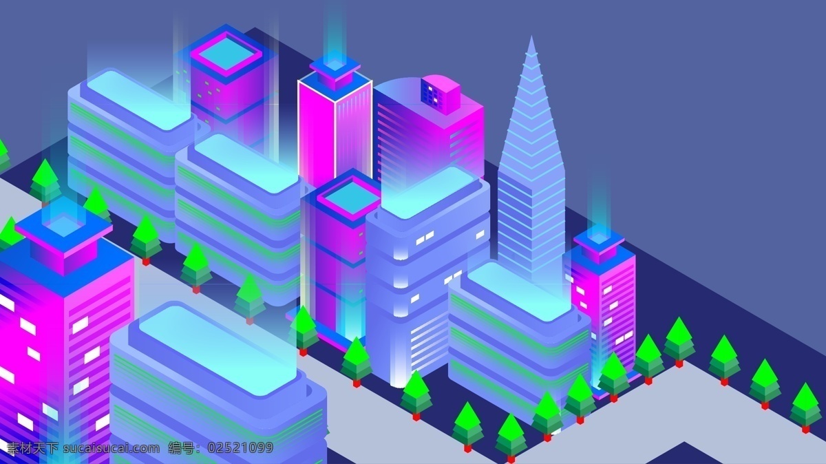 d 蓝色 未来 科技 感 建筑 高楼 插画 矢量 科技感 2.5d 摩天