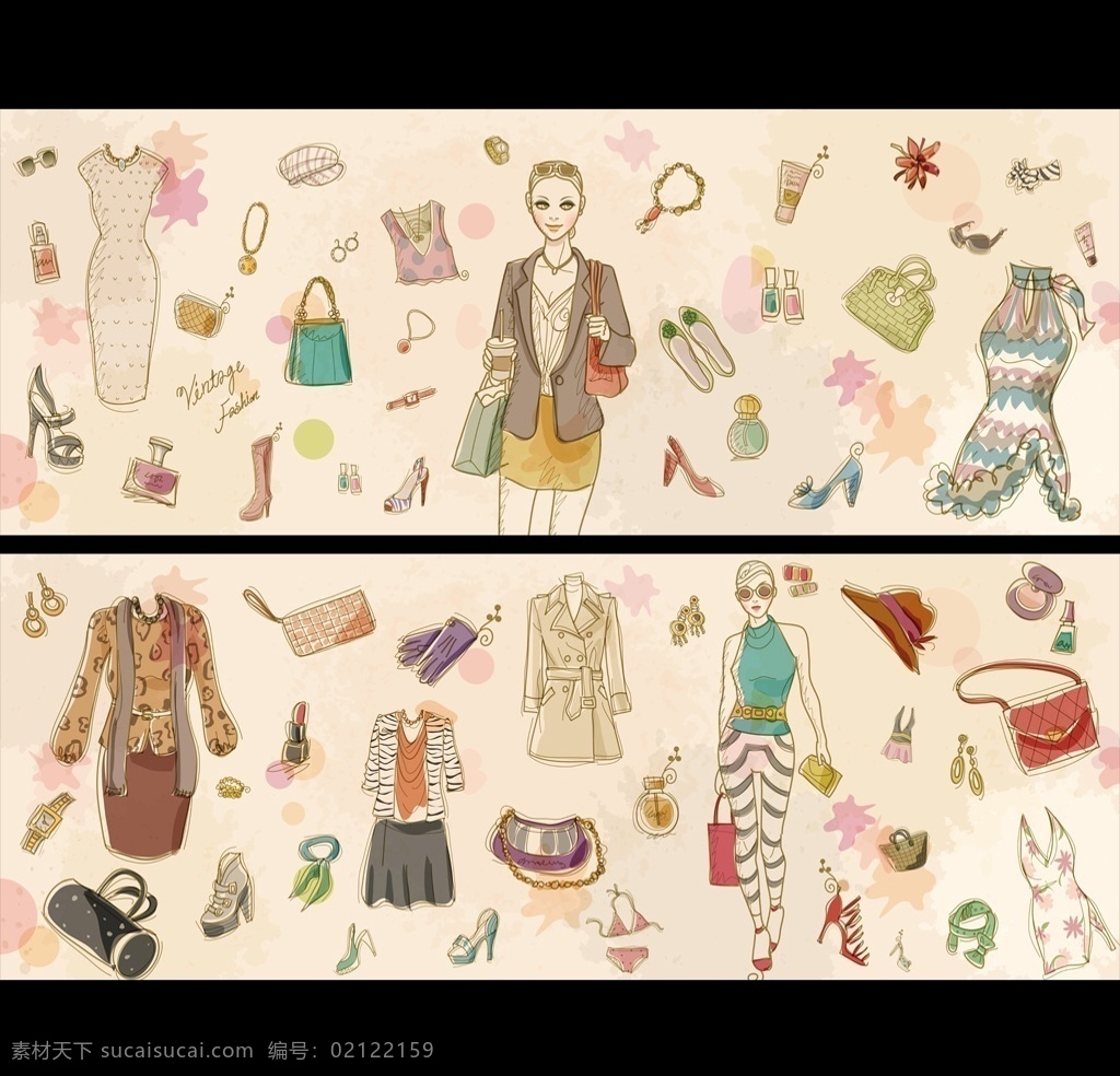 时尚 手绘 女性用品 女性 用品 服装 饰品 包包 女装 商场 背景墙 背景墙移门 生活百科 生活用品