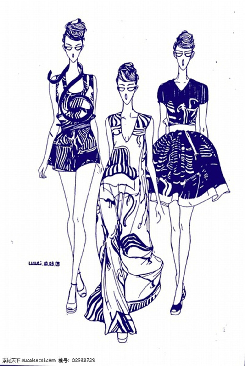蓝色 女式 时装 设计图 服装设计 时尚女装 职业女装 职业装 女装设计 效果图 短裙 衬衫 服装 服装效果图 连衣裙