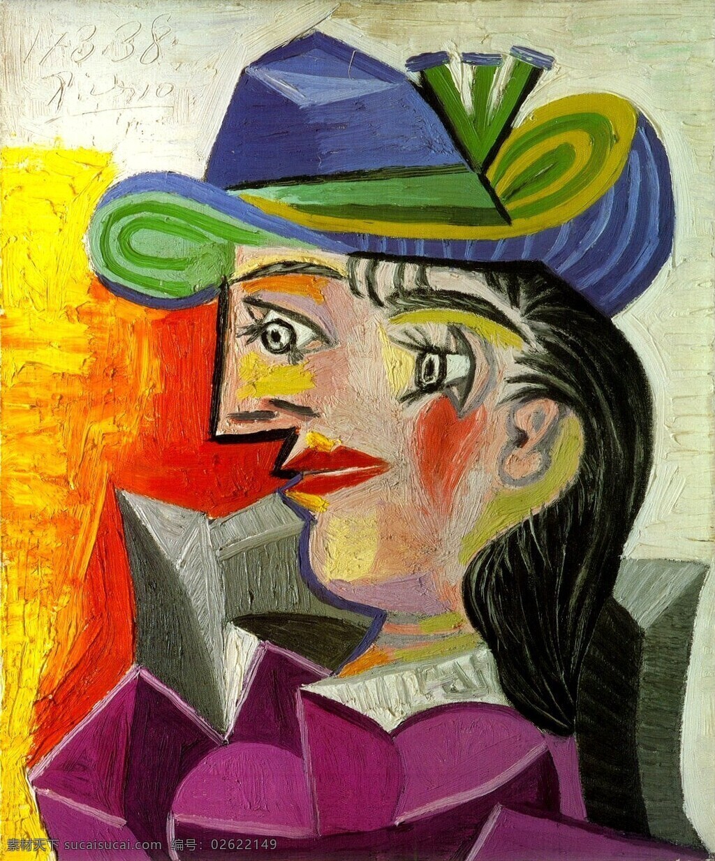 bleu 西班牙 画家 巴勃罗 毕加索 抽象 油画 人物 人体 装饰画 chapeau au femme 1938 装饰素材
