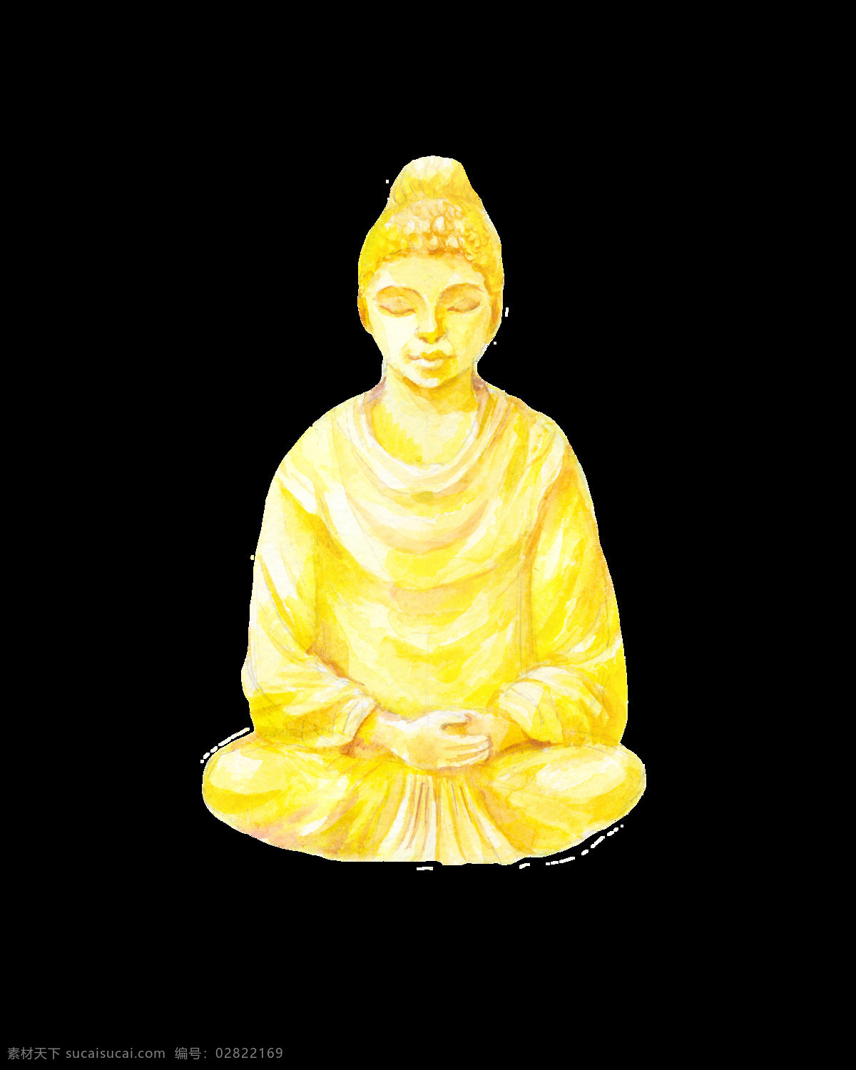 手绘 金色 雕刻 人像 透明 安静祈祷 打坐 金黄色 免扣素材 任务 水彩 透明素材 渲染 装饰图案
