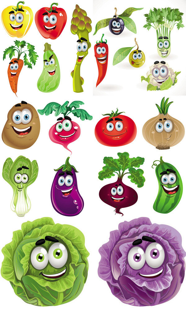 可爱 卡通 蔬菜 表情 卡通蔬菜 卡通形象 辣椒 萝卜 芹菜 土豆 西红柿 洋葱 矢量图 日常生活