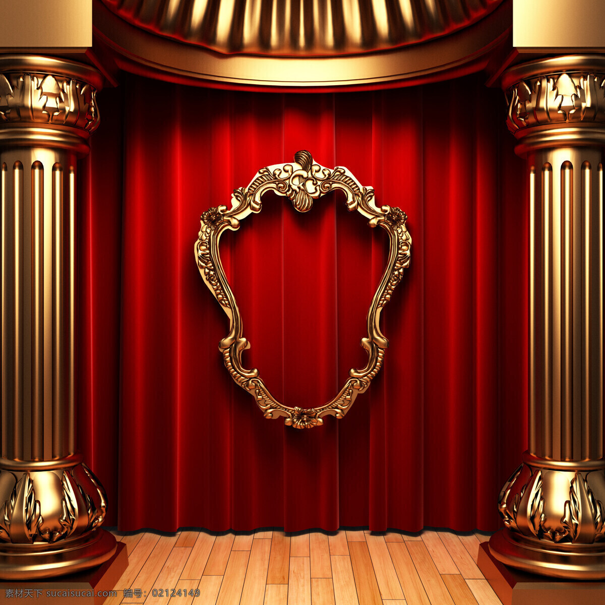 高清 舞台 背景 四 高清图片 舞台背景 背景图片 罗马柱 相框 地板 窗帘 展板 红色