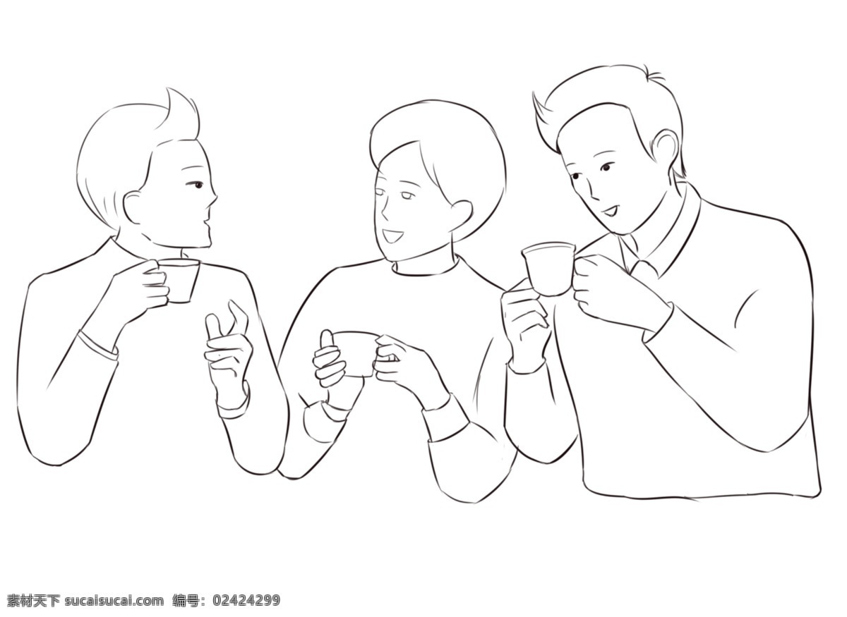 三 人 喝茶 养生 交流 公司 同事 手绘 卡通 三人喝茶 沟通