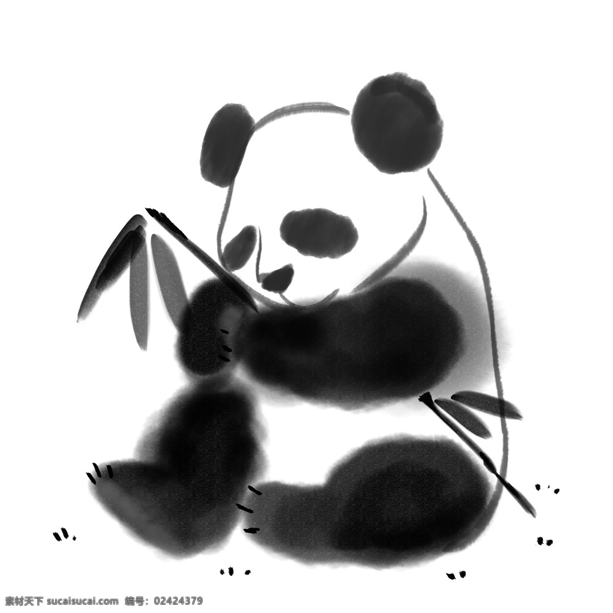 水墨 大熊猫 图案 竹子