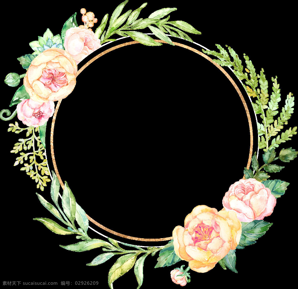 清新 淡 粉色 花朵 手绘 花环 装饰 元素 淡绿色树叶 粉色花朵 花瓣 花环图案 浅色叶子