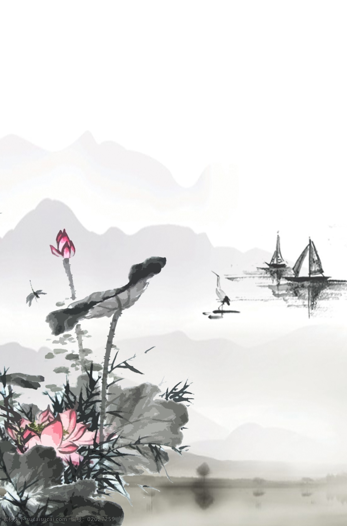 水墨背景 水墨荷花背景 中国风背景 古风背景