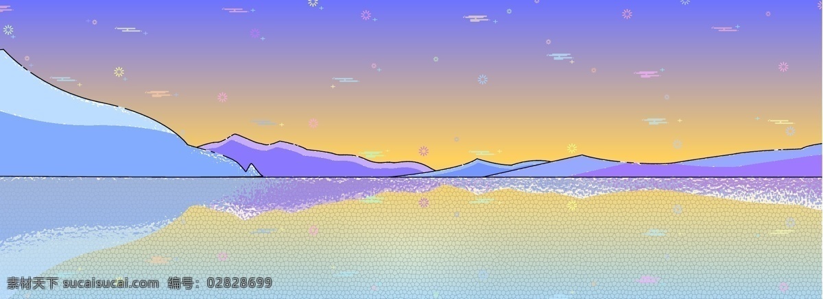 原创 湖边 山脉 mbe 风格 banner 背景 渐变 倒影 日落 简约 mbe风格