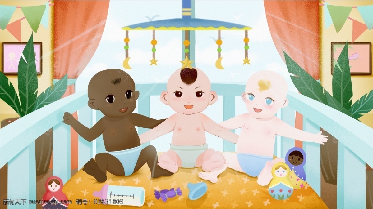 卡通 宝宝 消除 种族歧视 温馨 插画 微博 微信 消除种族歧视 原创 种族 婴儿 可爱
