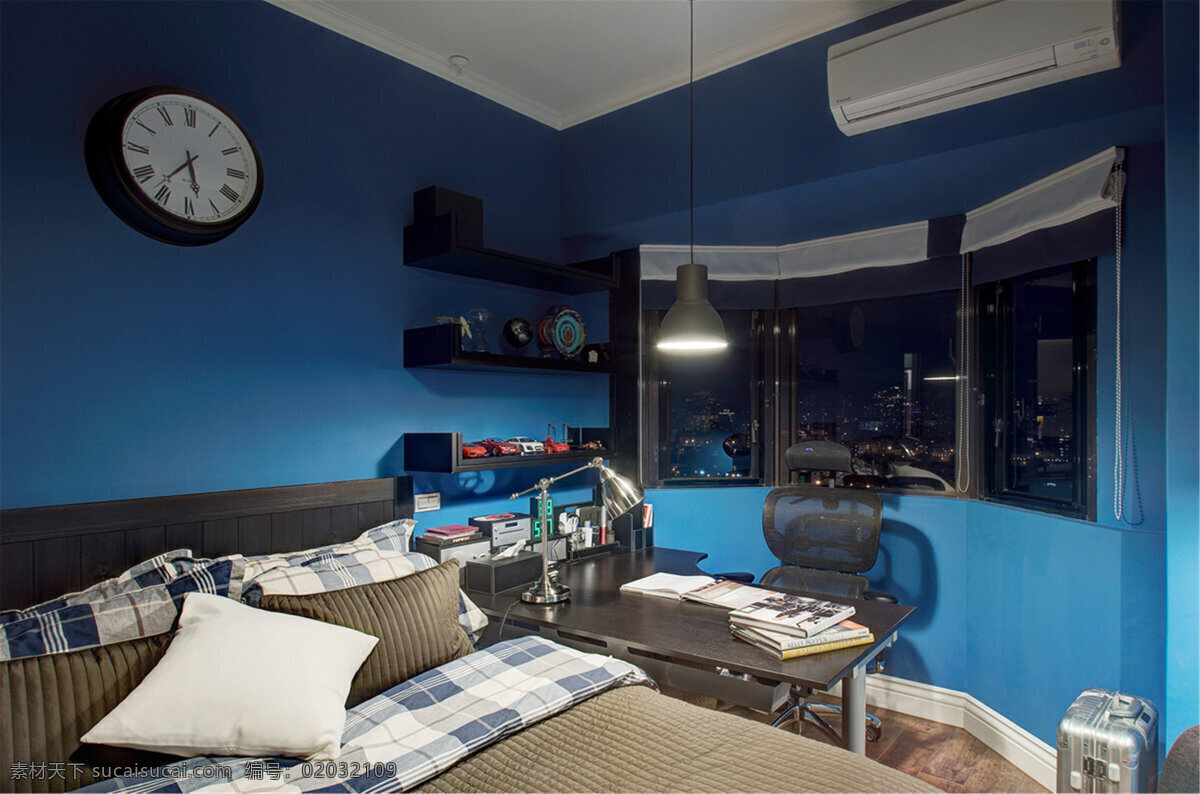 美式 简约 卧室 蓝色 背景 墙 设计图 家居 家居生活 室内设计 装修 室内 家具 装修设计 环境设计 背景墙