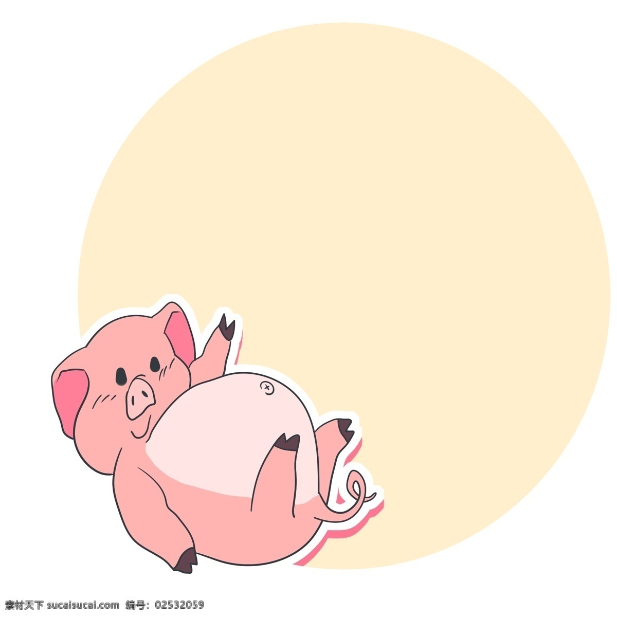 粉色 吉祥物 猪 边框 可爱猪猪边框 插画 黄色圆形边框 可爱吉祥物猪 动物边框 插图