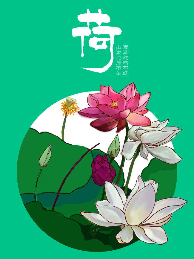 手绘荷花海报 手绘 荷花 原创 商业 海报