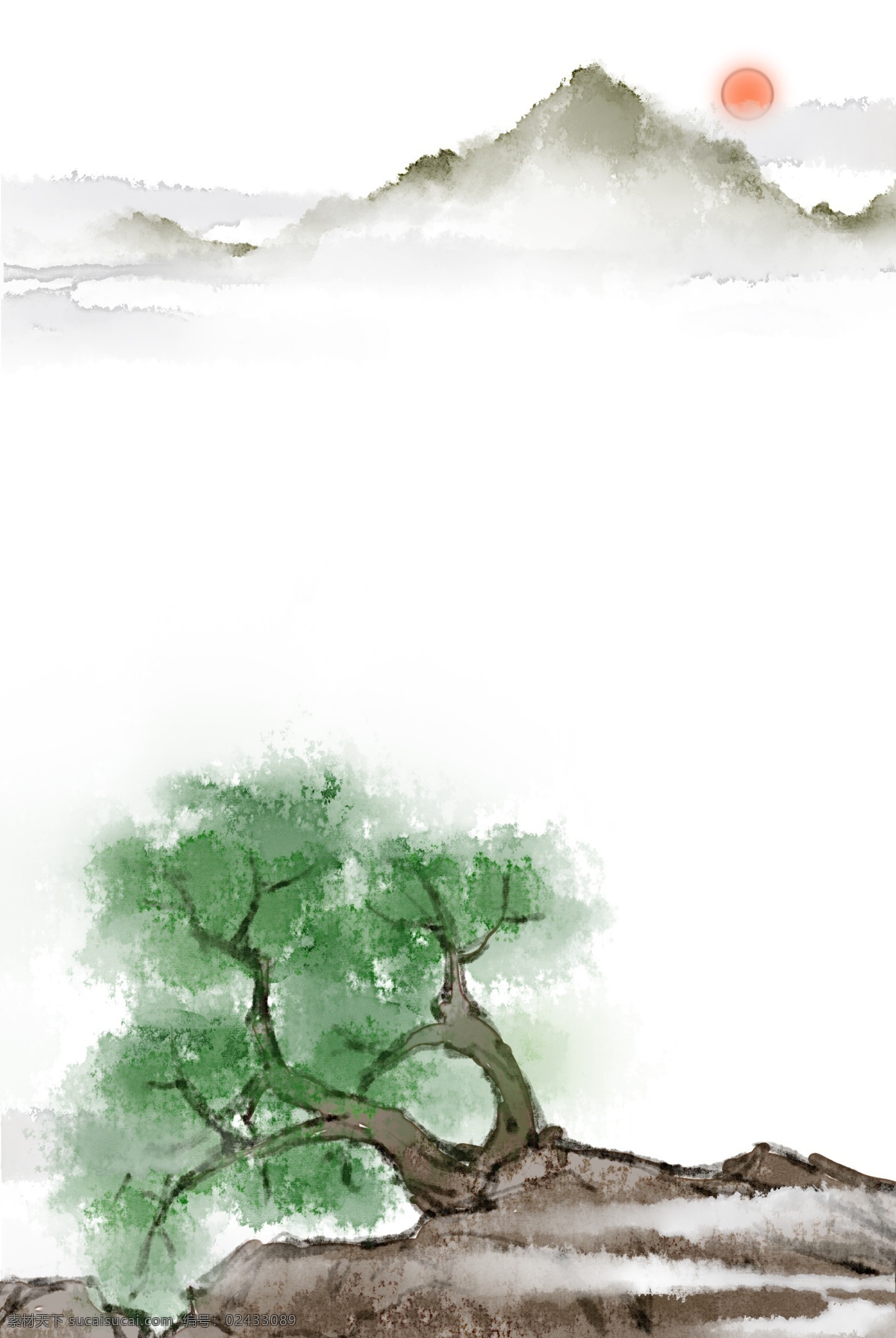 绿树 青山 风景 山水画 树木 古树 山石 山峰 云雾 山岚 水墨 山水