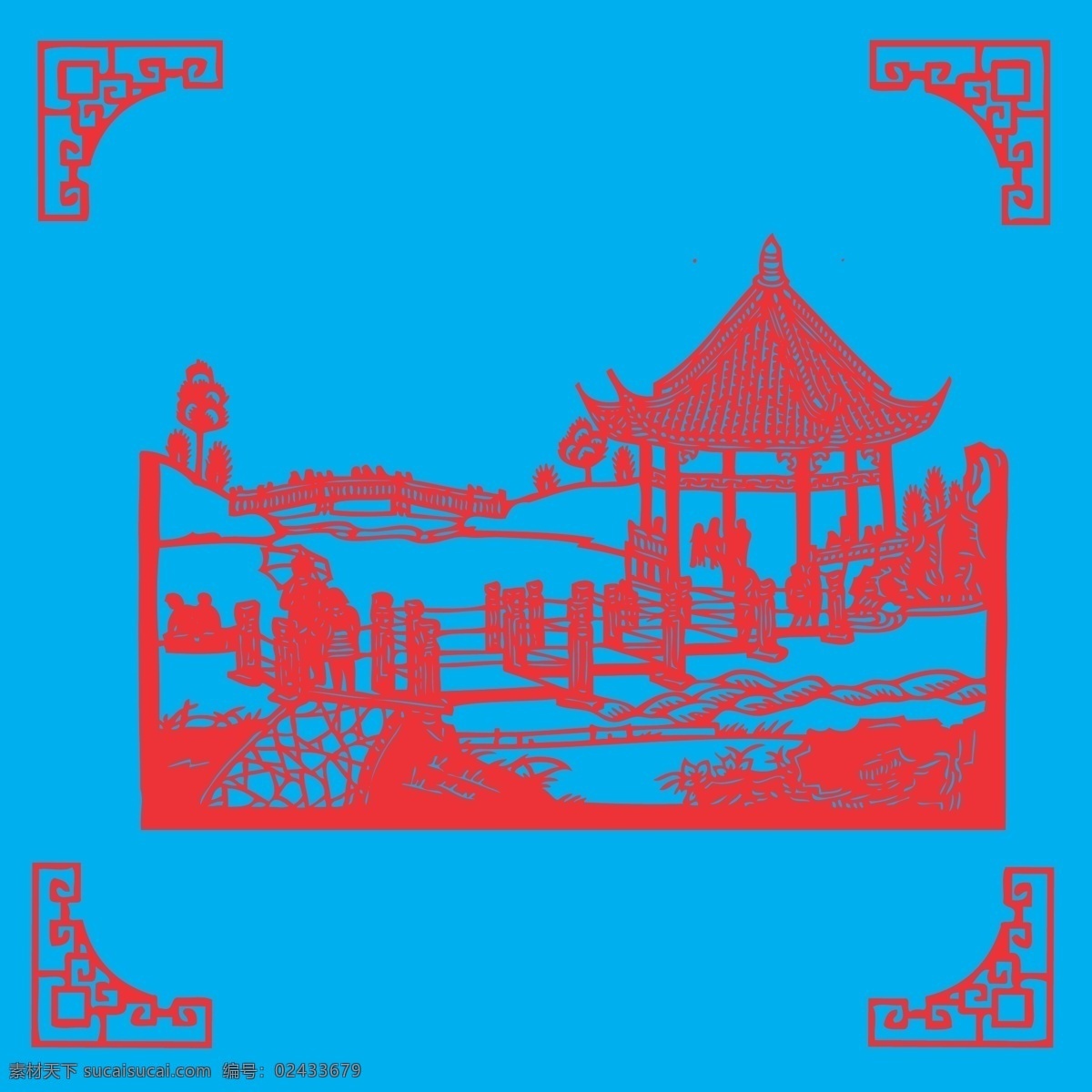 亭子剪纸 亭子 剪纸 园林 景观 建筑 人物 游园 线条 适量 传统 装饰 插画 民俗 窗花 文化艺术 传统文化