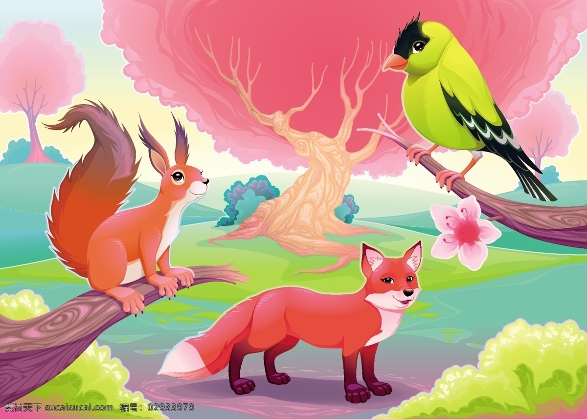 幻想 自然风光 人物 卡通 鸟类 动物 漫画 可爱 绘画 狐狸 松鼠