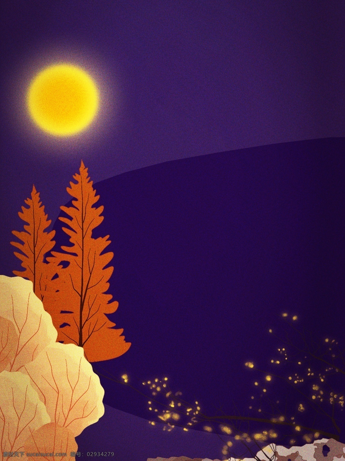 唯美 林中 紫色 夜景 背景 月亮 小清新 背景素材 晚安 夜晚 晚上 夜 朴素 木 枯木 温馨 岩石
