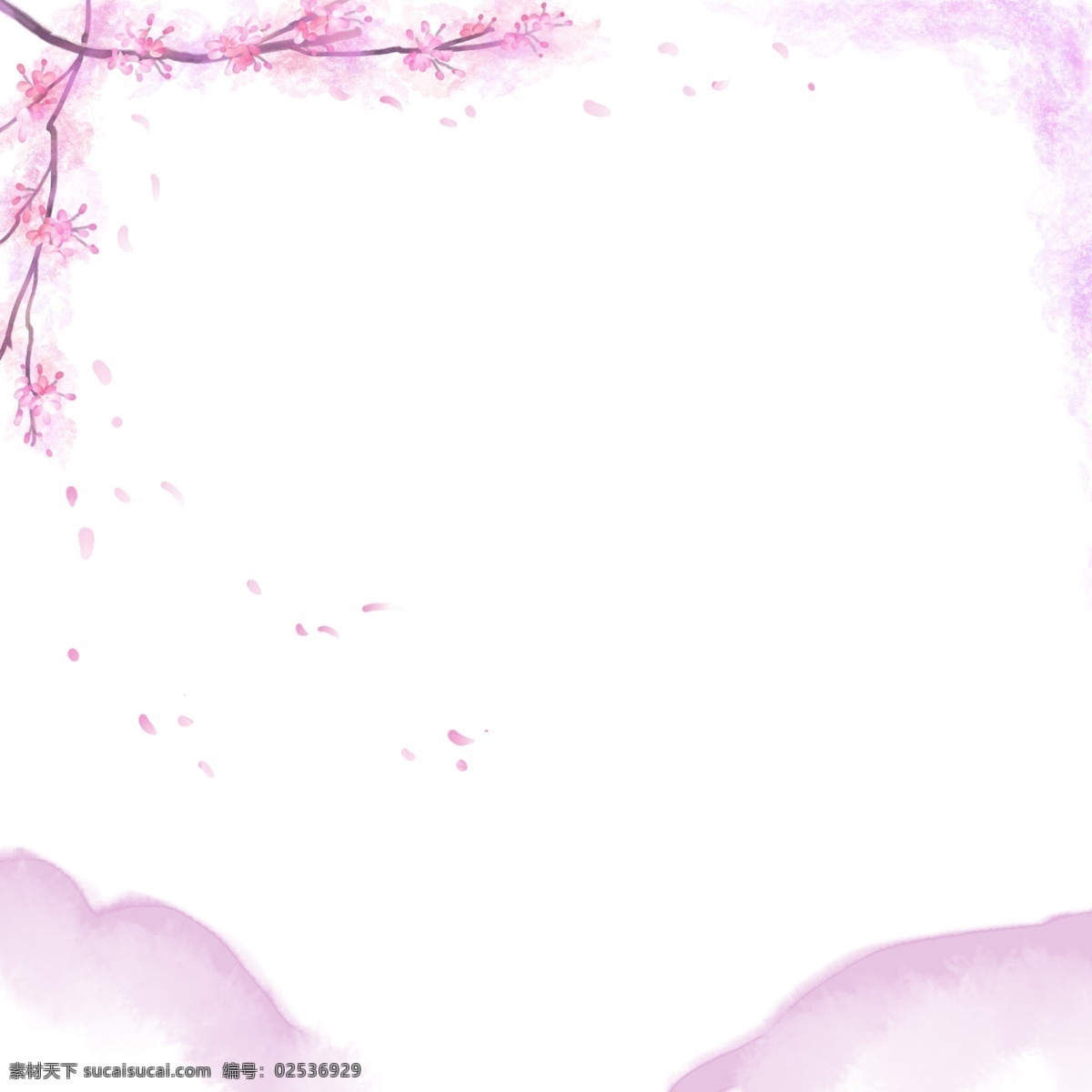 粉 紫色 樱花 方形 边框 好看的 漂亮 樱花树 树枝 风 飘落 免抠