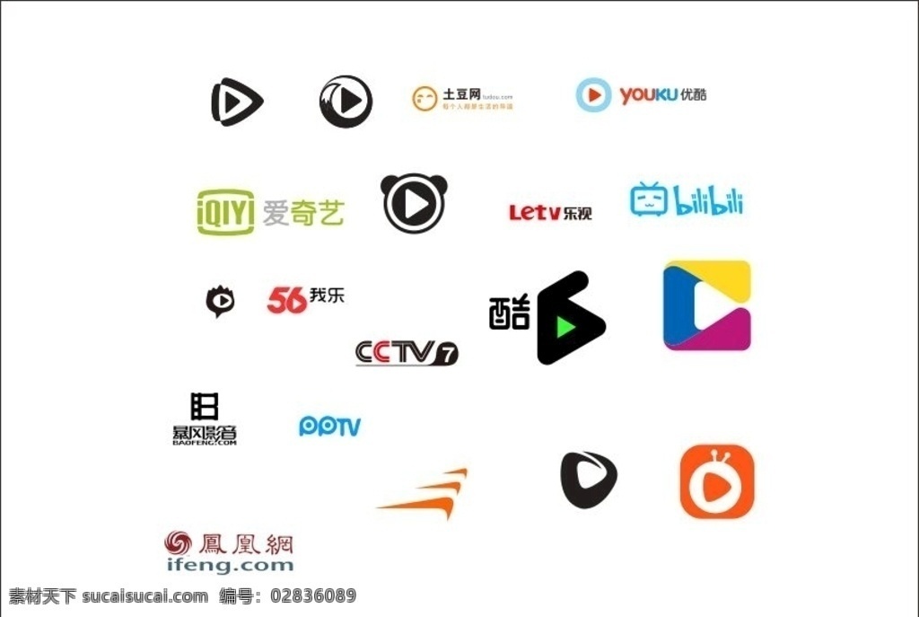 主流 视频 播放器 logo 矢量 源文 优酷 搜狐 腾讯 pps pptv 土豆 酷6 哔哩哔哩 风行 cctv 百度视频 乐视 爱奇艺 暴风 迅雷 56视频 新浪视频 凤凰卫视 icon 移动界面设计 图标设计 标志图标 其他图标