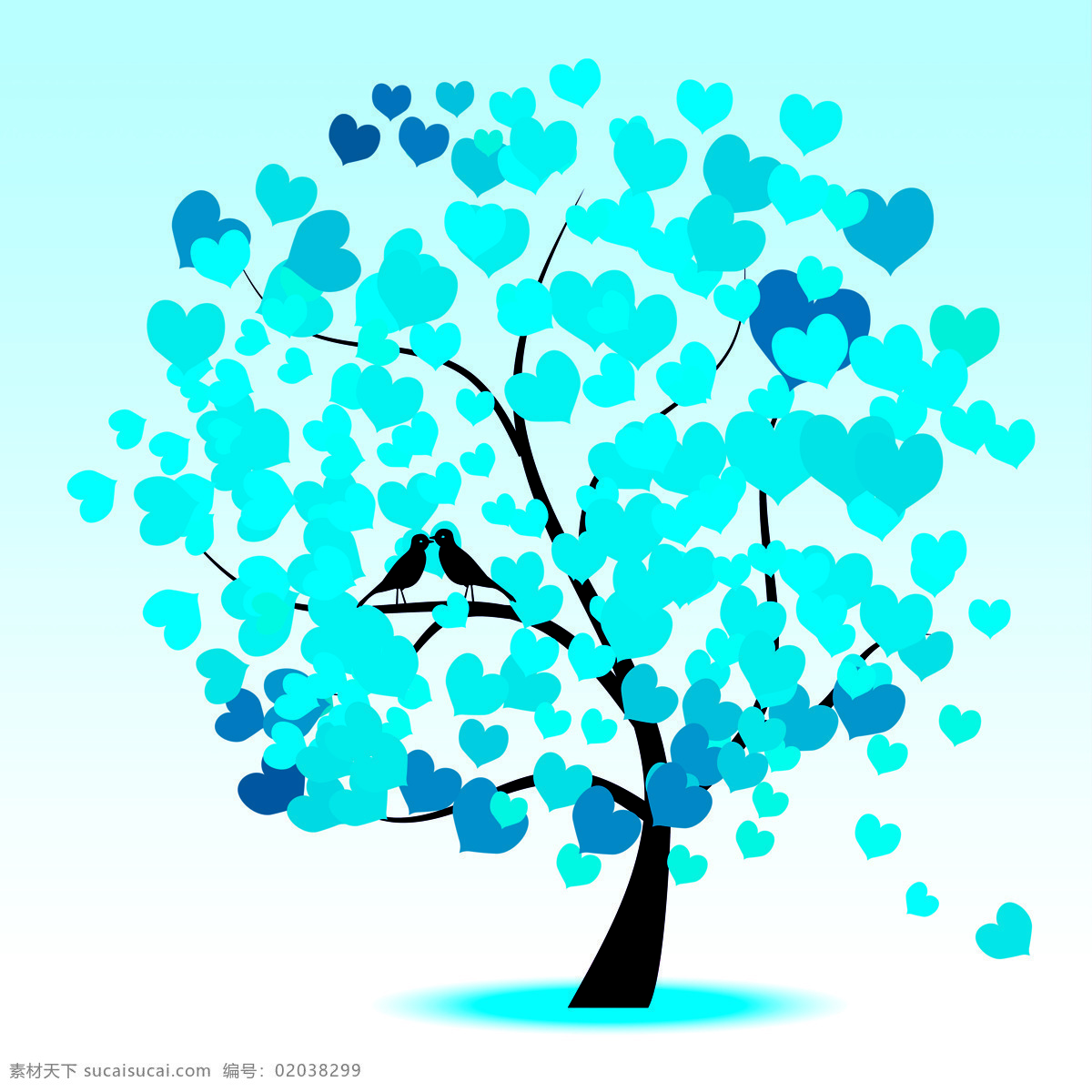 蓝色 爱 心树 装饰画 爱心 小树 表白 淡雅