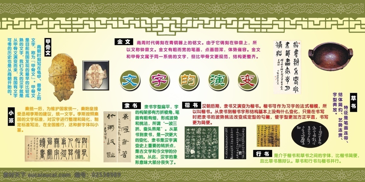 草书 古色古香 广告设计模板 甲骨文 楷书 隶书 文化展板 校园文化 文字 演变 模板下载 文字的演变 金文 小篆 行书 橱窗文化 展板模板 源文件 家居装饰素材 展示设计