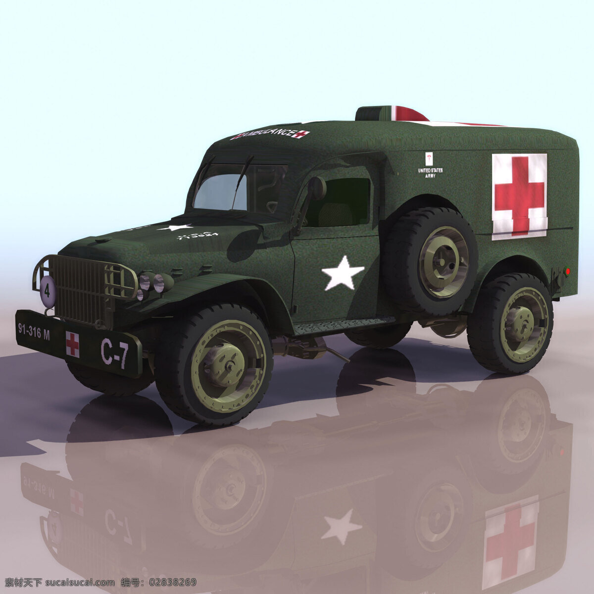 军用 救护车 3d 模型 白色