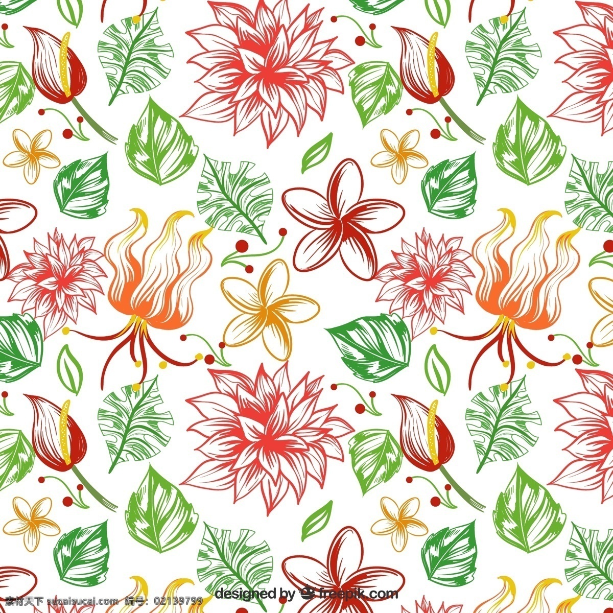 热带 花朵 无缝 背景图片 无缝背景 鸡蛋花 火炬蕉 树叶 矢量 高清图片