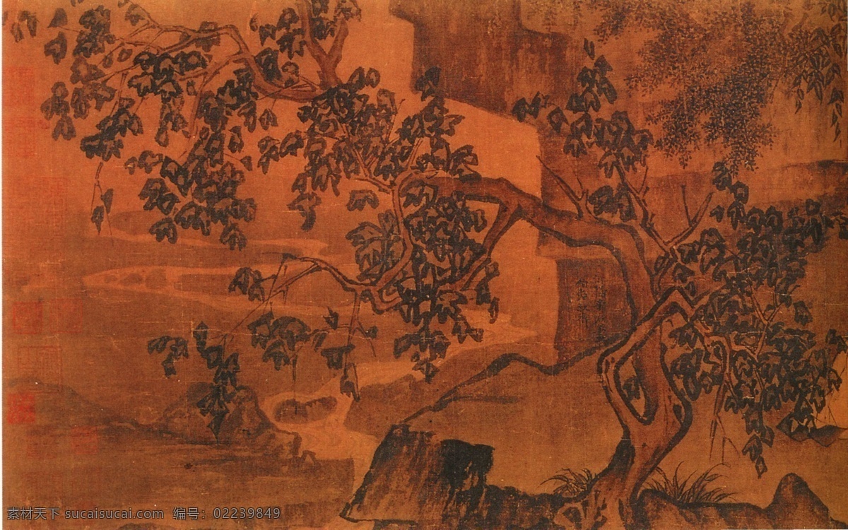 土色 毛笔画法 古画免费下载 古画 古画背景 古画素材 古画图片 古画欣赏 山水 山水风景 山水国画 古画山脚下 古画壁纸 装饰素材 壁纸墙画壁纸