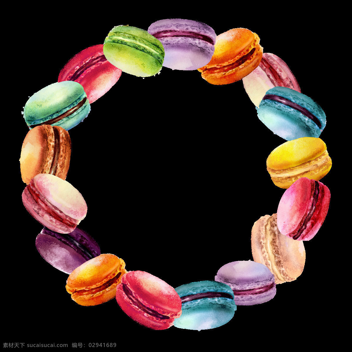 手绘 彩色 马卡 龙 圆环 透明 色彩缤纷 美味 甜品 美食 透明素材 免扣素材 装饰图片