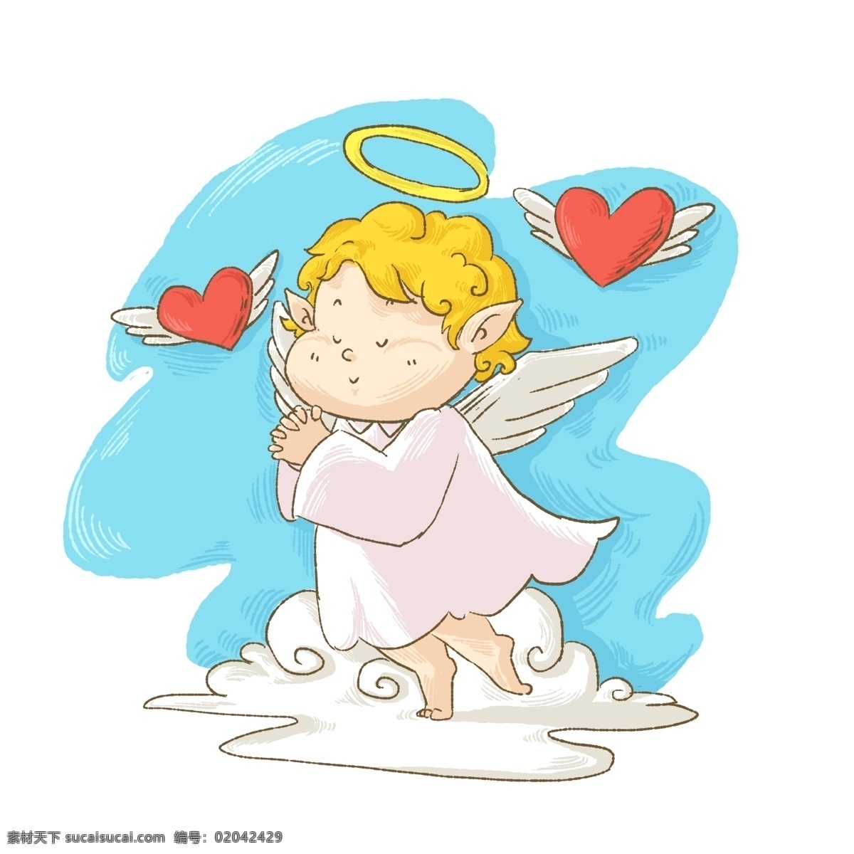 手绘 可爱 小 天使 卡通 形象 爱心 卡通形象 宝宝 祈祷 天堂