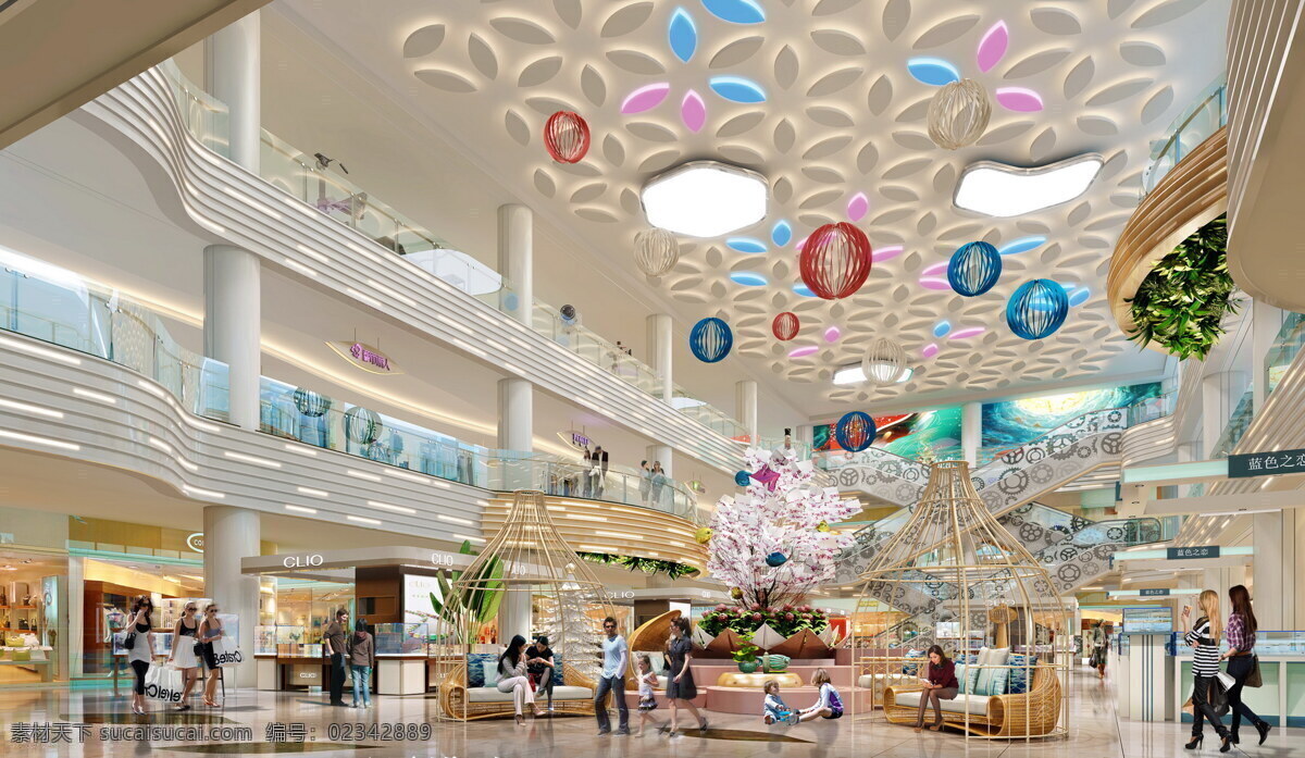 购物中心 效果图 中庭 中庭效果图 购物中心中庭 环境设计 室内设计
