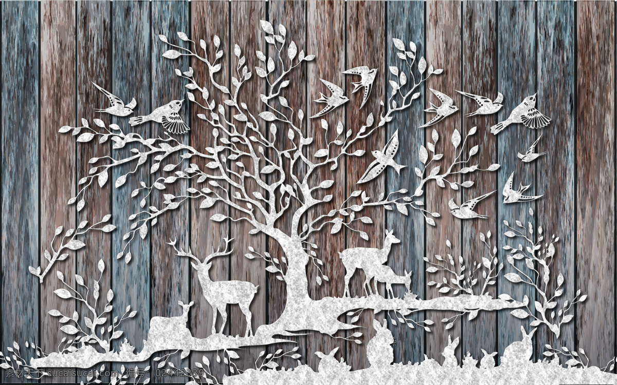 麋鹿 雪花 树木 装饰图 高清图 snow 底纹边框 背景底纹