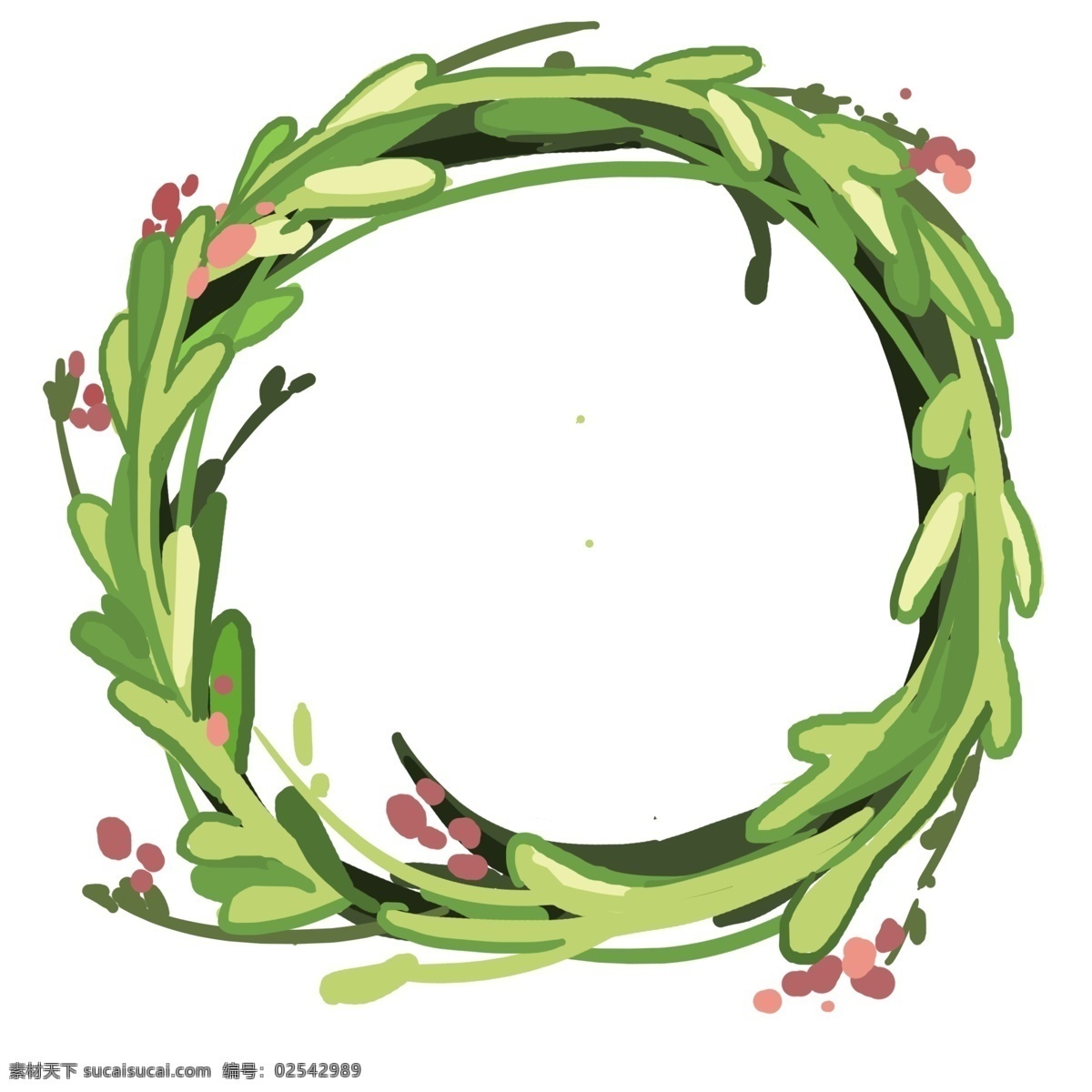 绿色 枝 藤 边框 插画 绿色植物 花环 枝藤边框