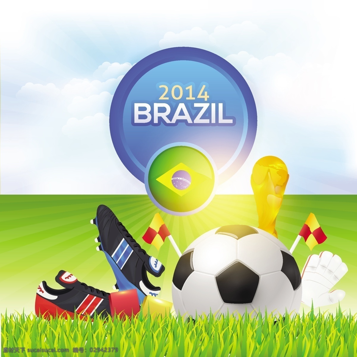 2014 巴西 世界杯 用品 背景 足球 球鞋 标志 海报 草坪 体育运动 生活百科 矢量素材 白色