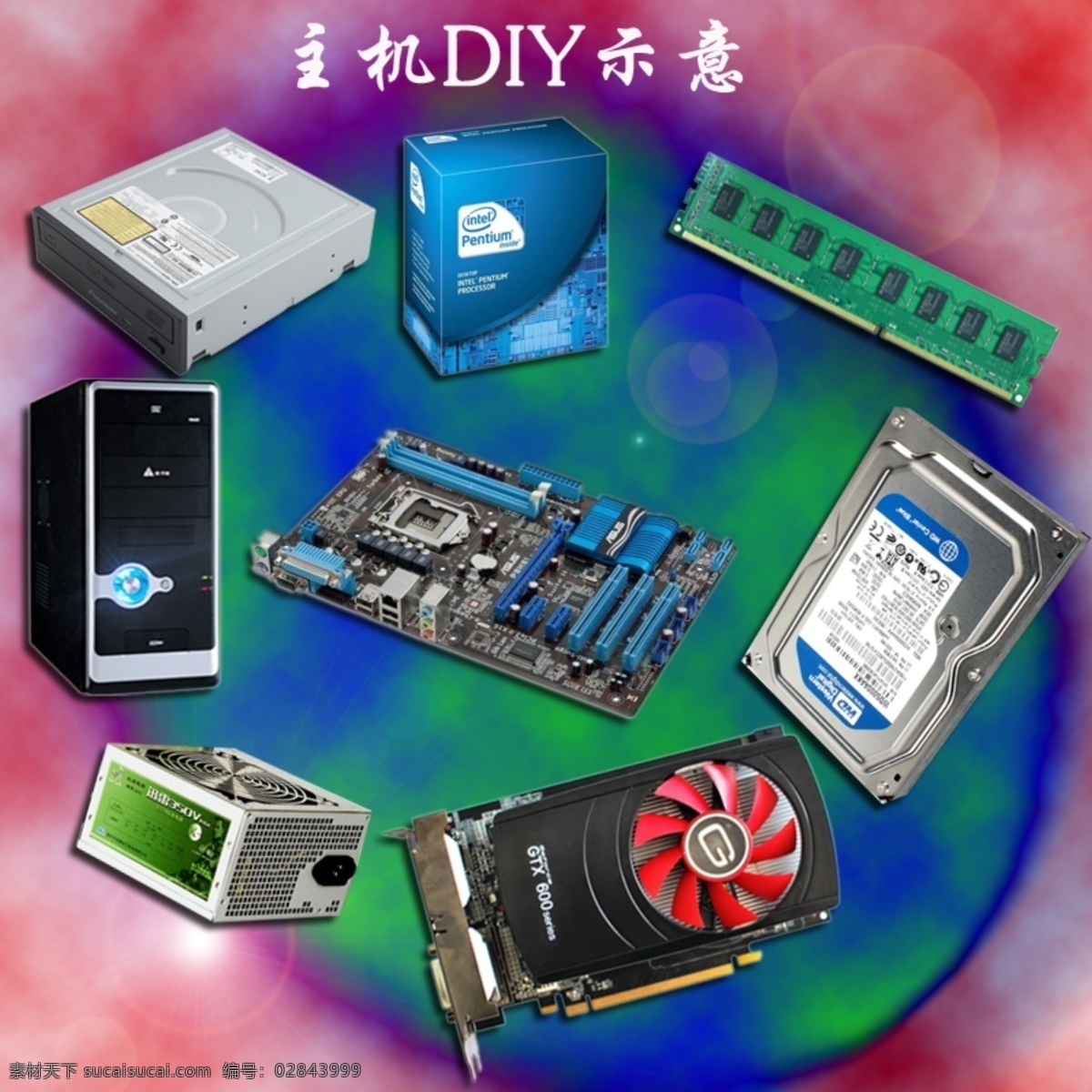 主机 diy 示意图 组装机 电脑 组装电脑 电脑海报 中文模板 网页模板 源文件