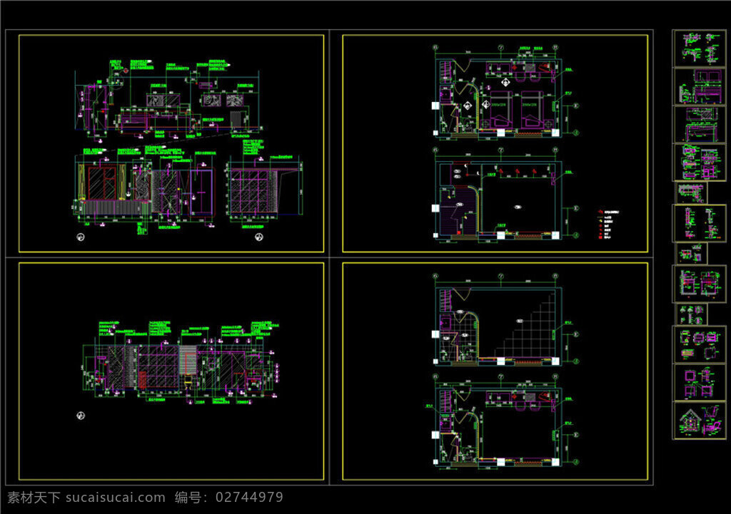 酒店 客房 样板 间 cad 装修 图 cad图纸 施工图 经典别墅 工程图 装潢 装潢设计 装潢图纸 建筑 建筑图纸 dwg 黑色