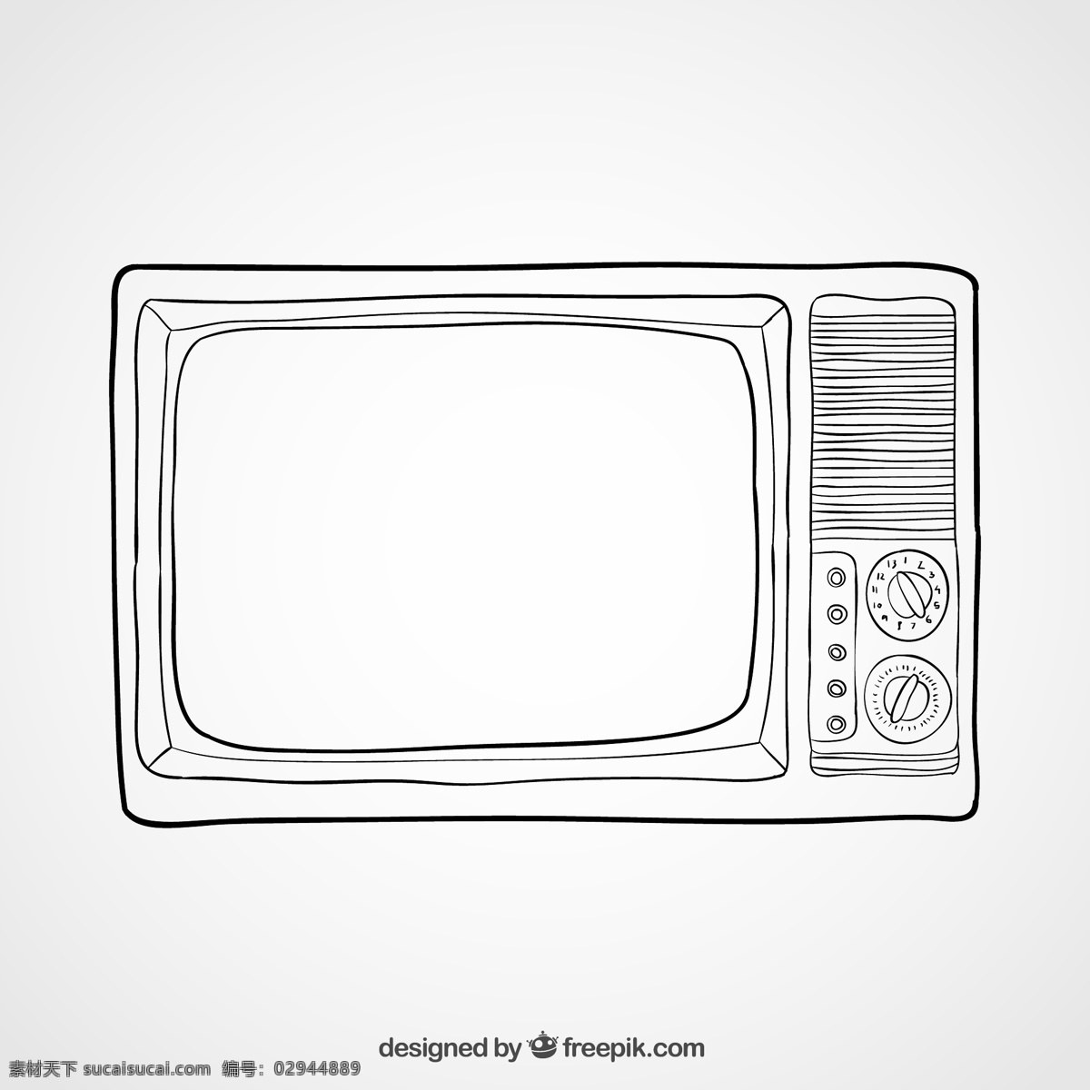 手绘 老式 电视机 矢量 家电 黑白电视机 矢量图 矢量素材