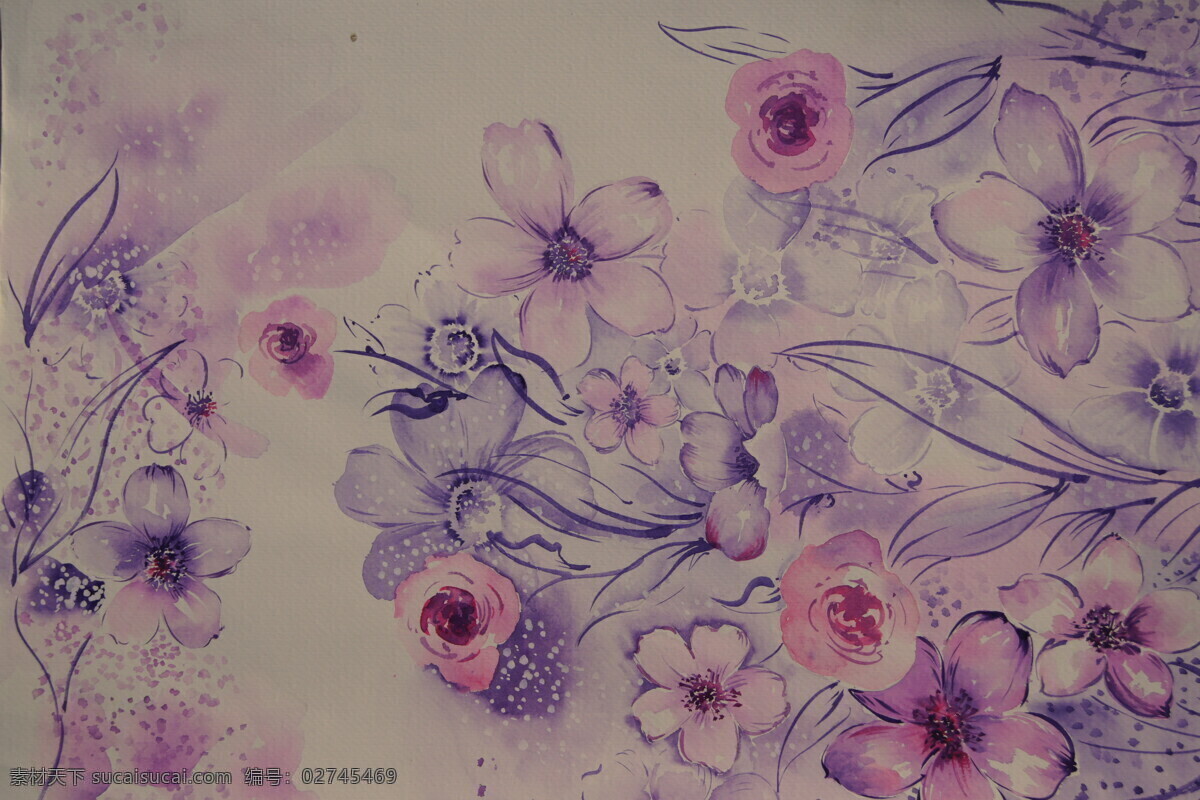 水彩手绘花卉 服装 服装面料素材 手绘 花卉 植物 组合 抽象花卉 简约花卉 绘画书法 文化艺术