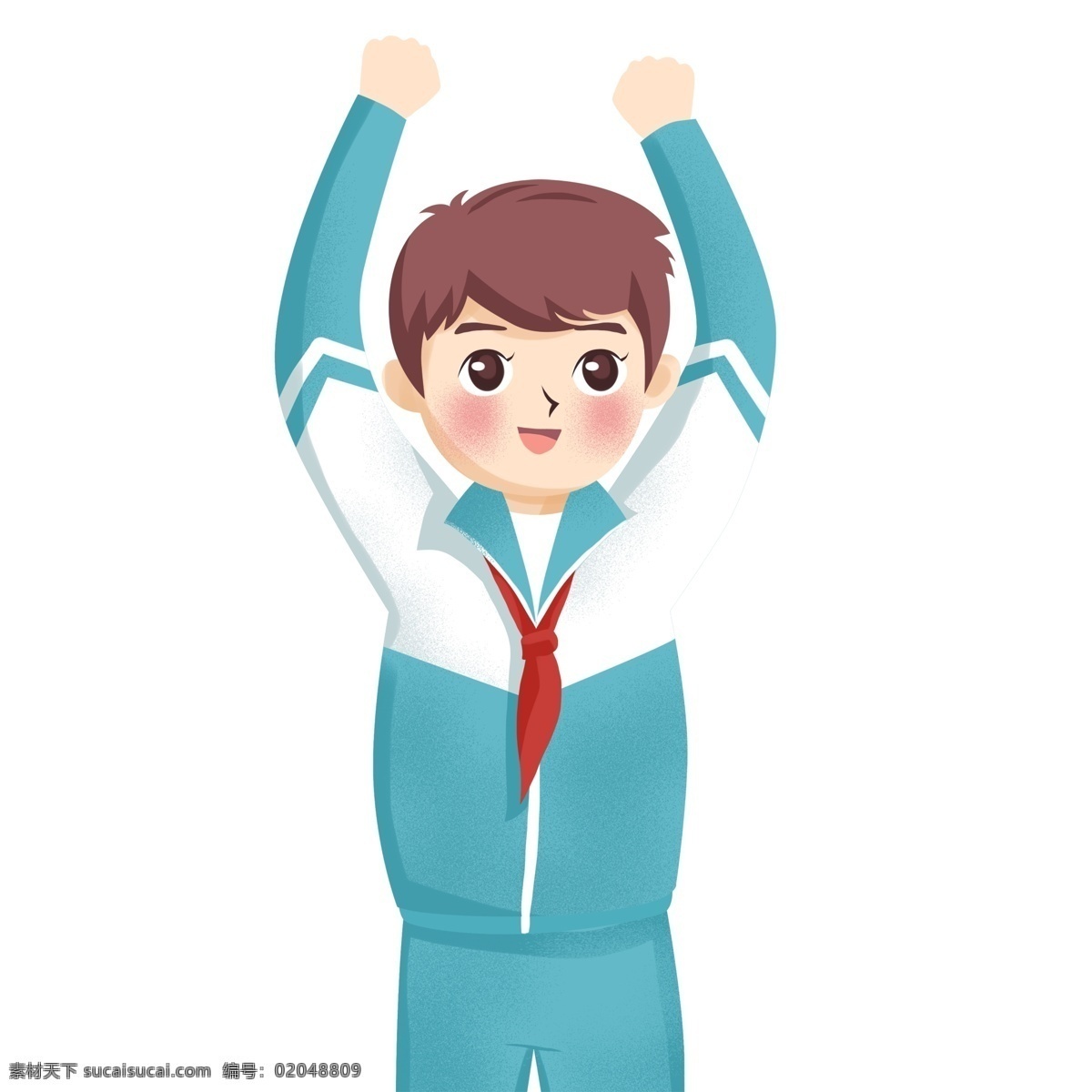 手绘 可爱 红领巾 男孩 男生 卡通人物 三好学生 校服 学生元素 人物设计 可爱男孩