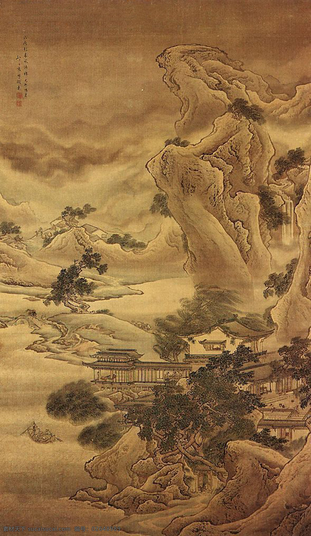 山水画 背景 国画 山水 苍松 文化艺术