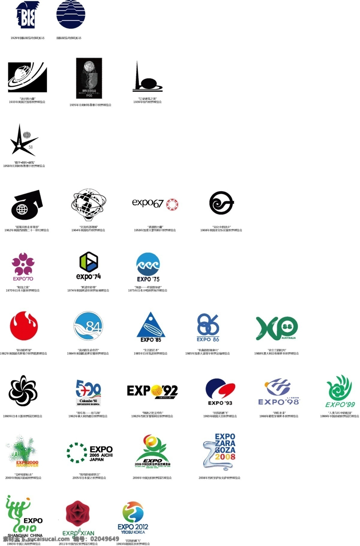 历届 世博会 会标 矢量 标识cdr 环保cdr 卡通环保 矢量素材 标签标识 矢量图 其他矢量图