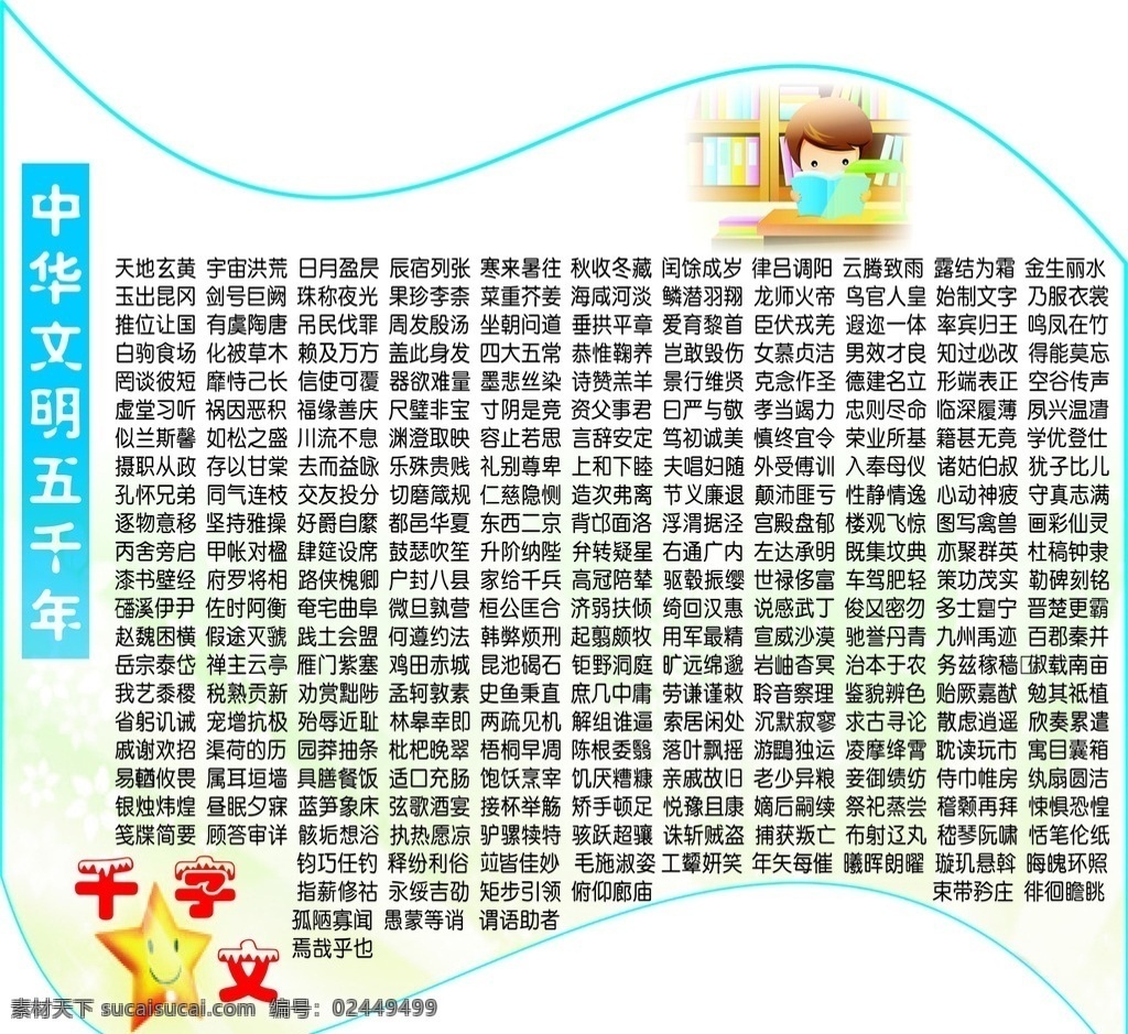 千字文 千字经 蓝条 异线条 星星 小男孩 卡通设计