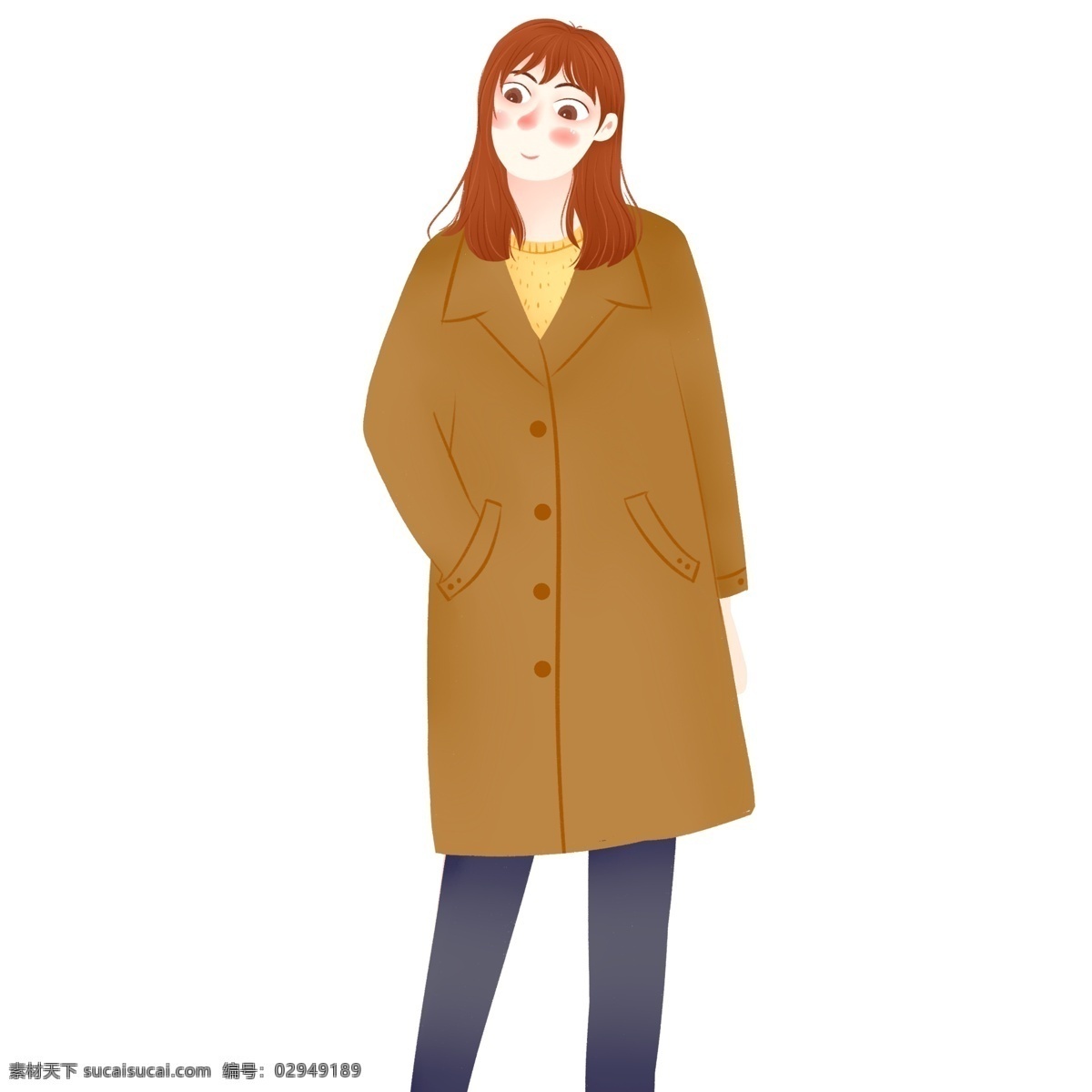 时尚 穿着 驼色 大衣 女生 商用 元素 女孩 人物 卡通 冬季 少女 手绘 驼色大衣