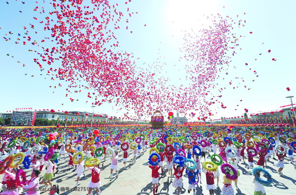 国庆 天安门广场 气球 花环 祖国万岁 灯笼 人民英雄纪念碑 红旗 节日庆祝 文化艺术