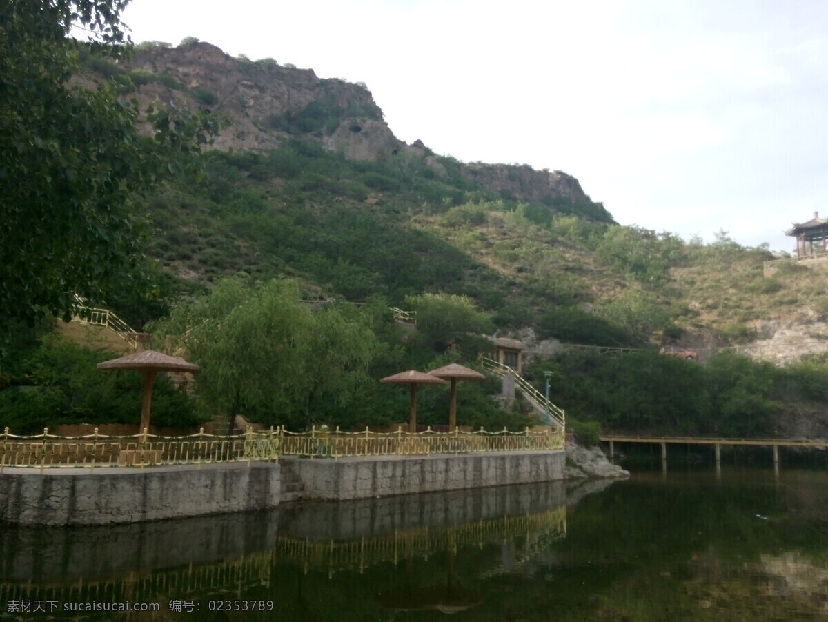 河北景区 张家口 安家沟 风景 旅游 绿树 蓝天 凉亭 景区 绿水 自然景观 山水风景